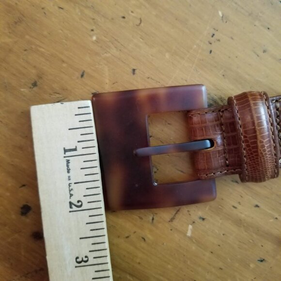 Jennifer Graham Brown Leather Reptile Lizard Print Faux Tortoise Buckle, Size L - Picture 8 of 11